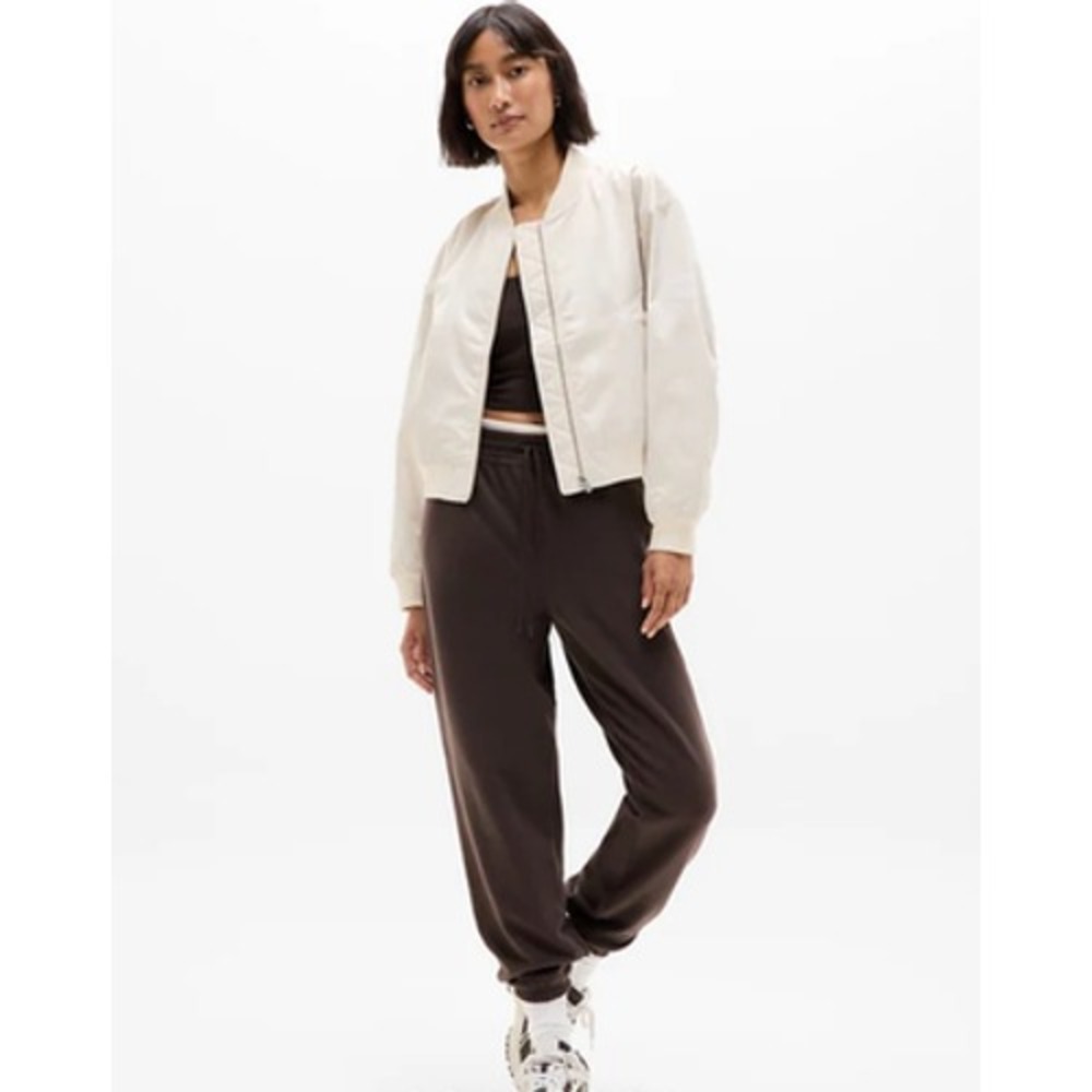 Athleta Bomber Jacket Women Large Tall White Full Zip Windbreaker Lined Athletic
